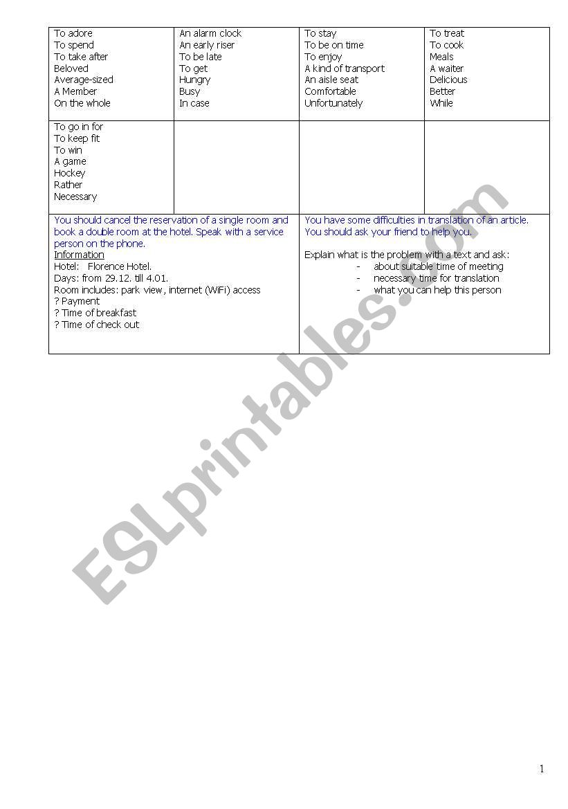 Speaking Test worksheet