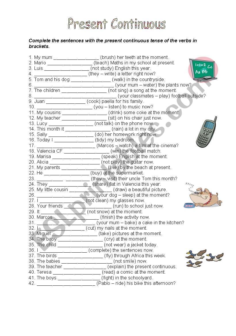 present continuous practice worksheet