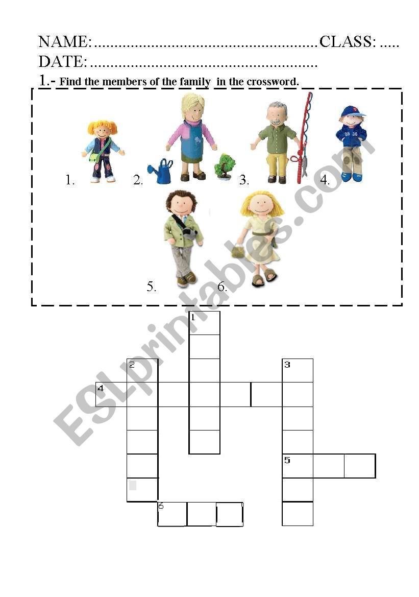 family members crossword worksheet