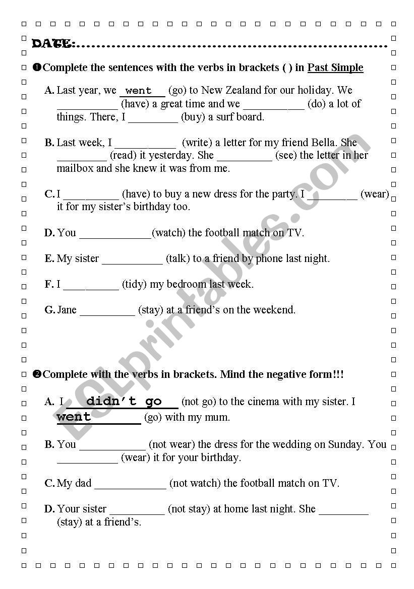 PAST SIMPLE PRACTICE worksheet