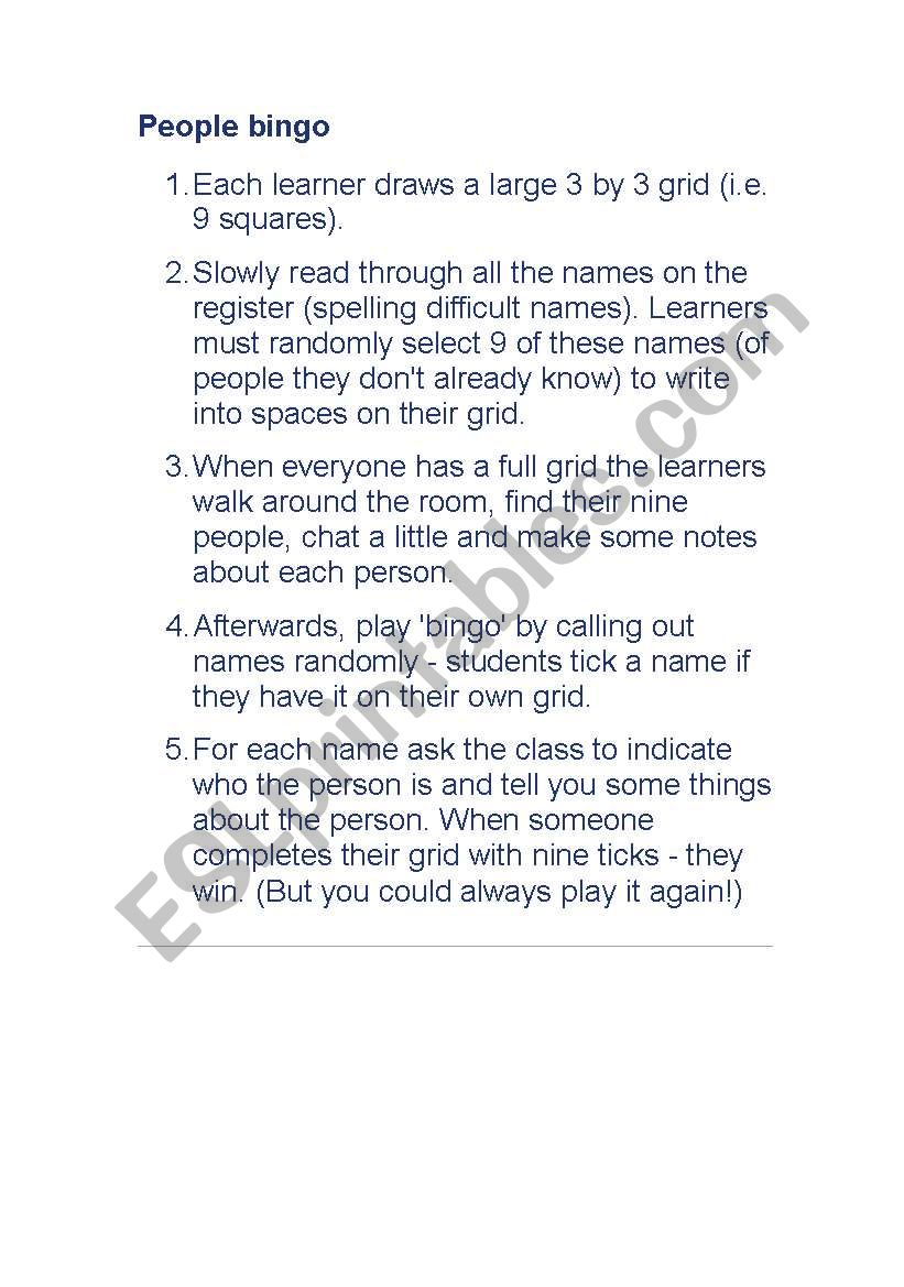 people bingo worksheet
