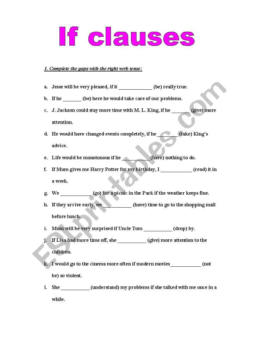 worksheet - if clauses worksheet