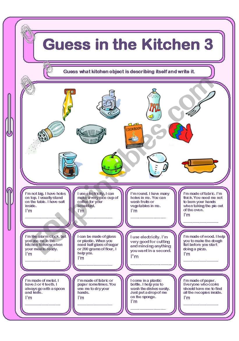 Guess in the kitchen 3 worksheet