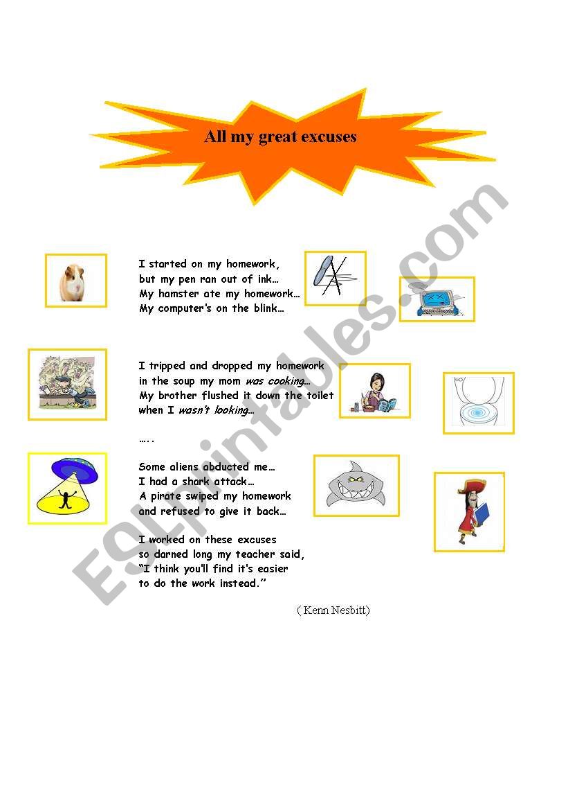 allmy great excuses worksheet