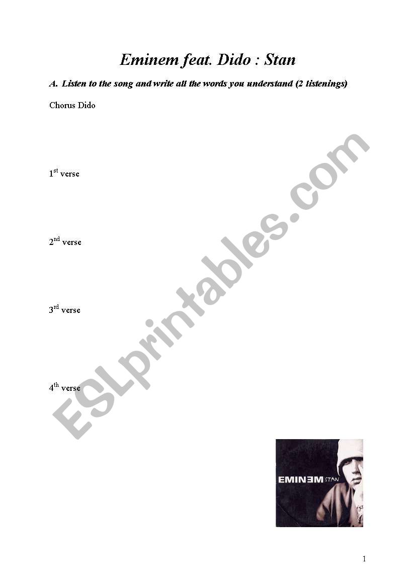 Eminem - Stan worksheet