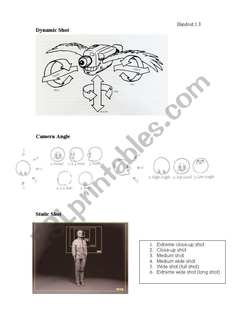 Camera Shots worksheet