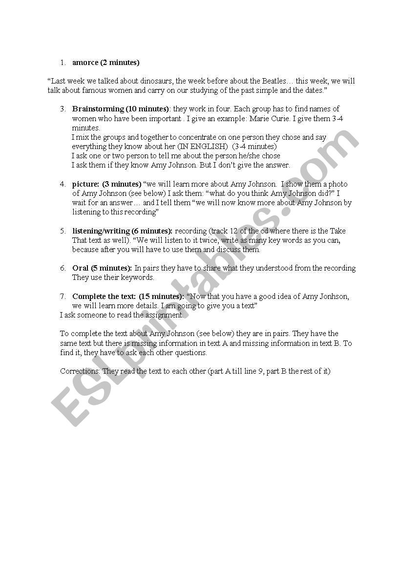 Amy Johnson /past simple worksheet