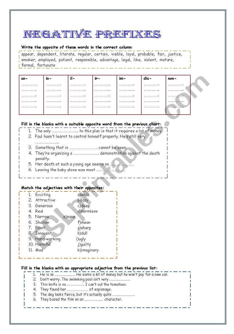 Negative Prefixes worksheet