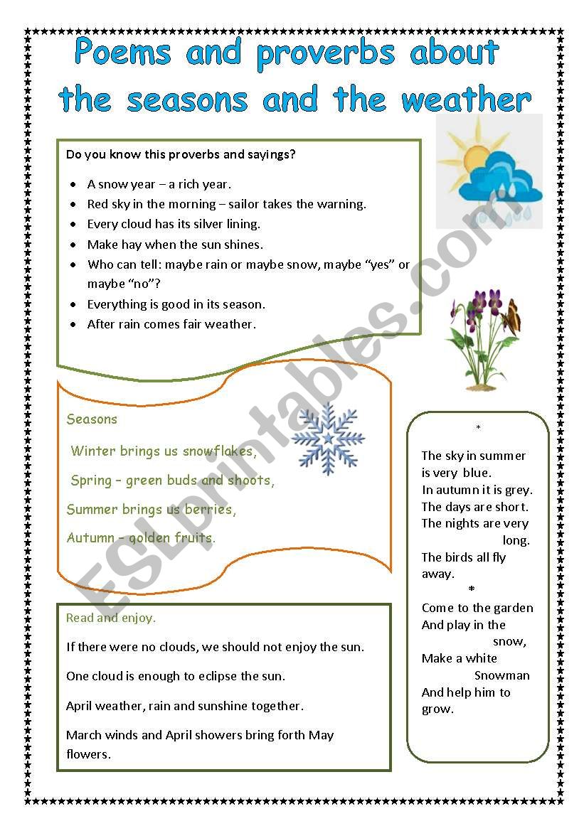 Poems and sayings about weather and seasons.- 2 Pages