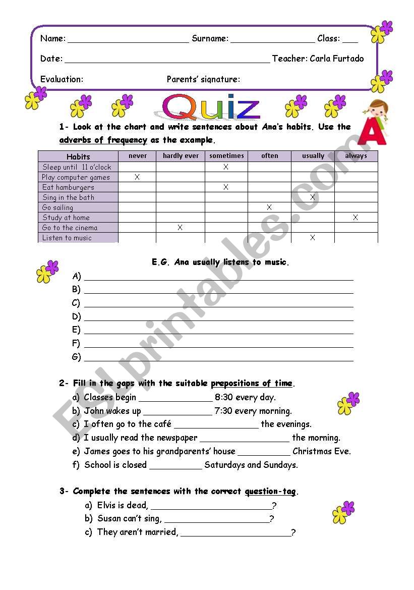 Quiz worksheet