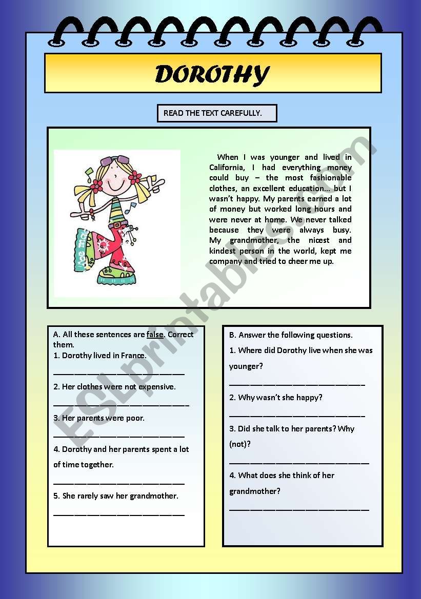 DOROTHY worksheet