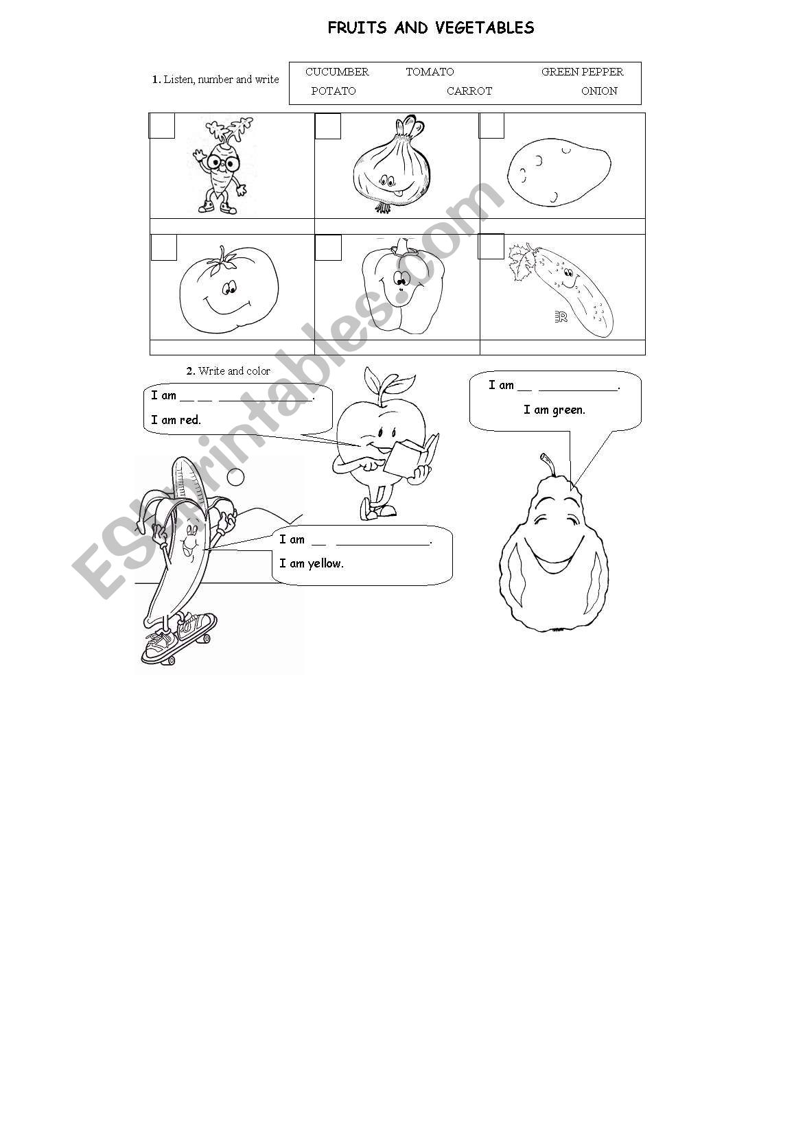 FRUITS AND VEGETABLES worksheet