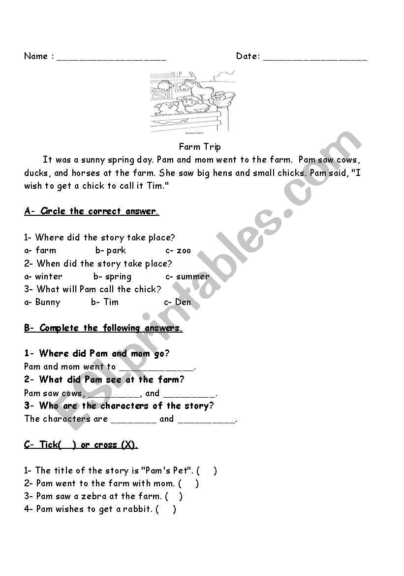 Reading comprehension worksheet