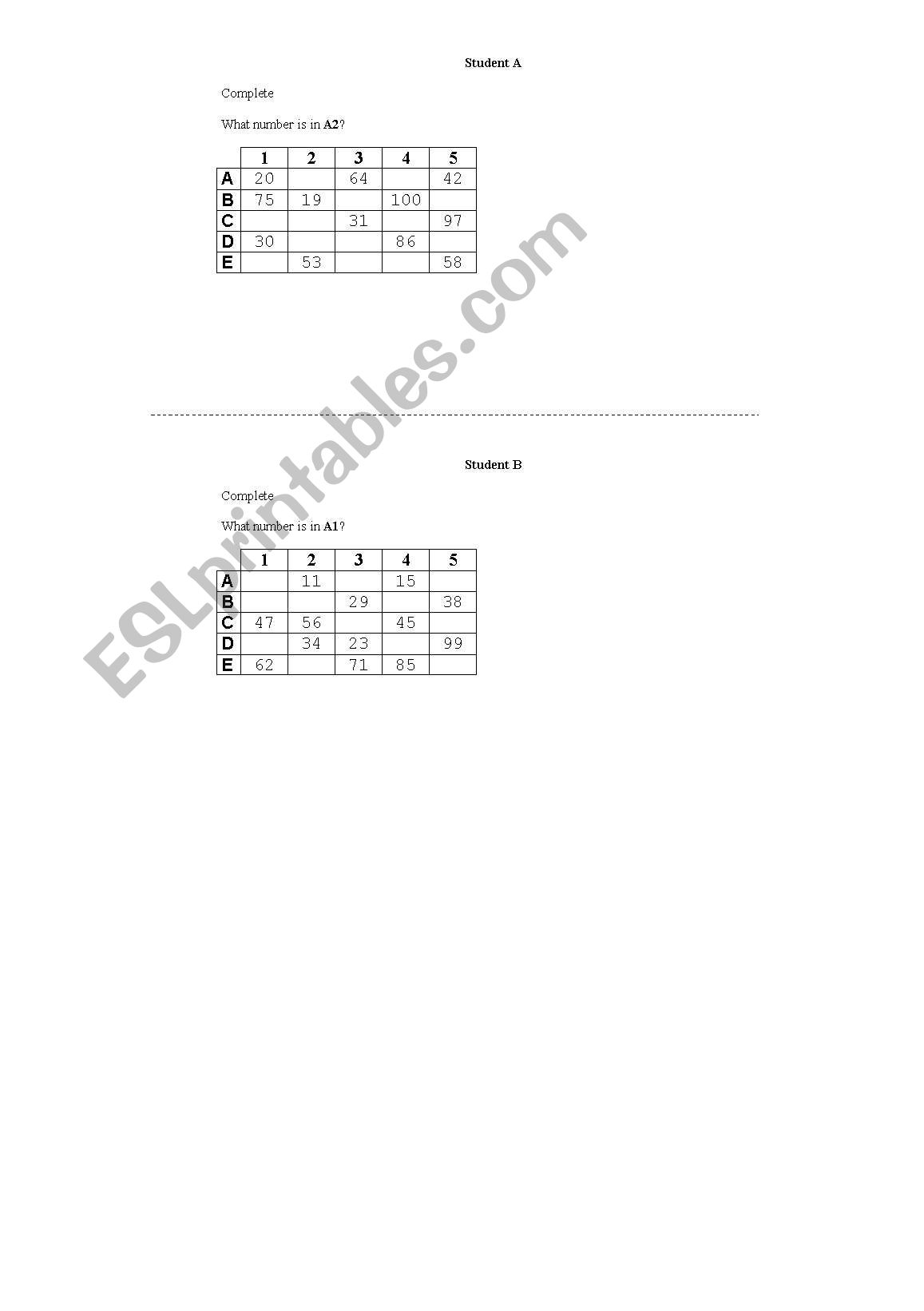 Number Game worksheet