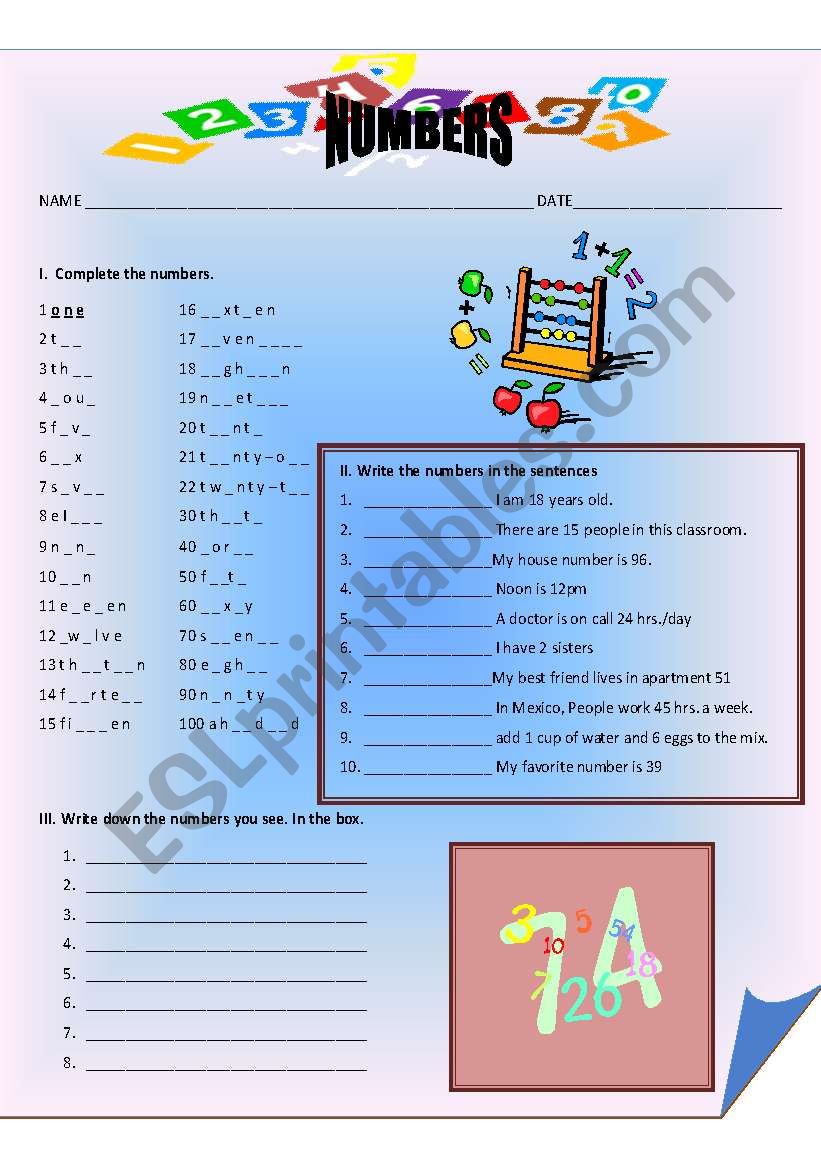 Numbers worksheet