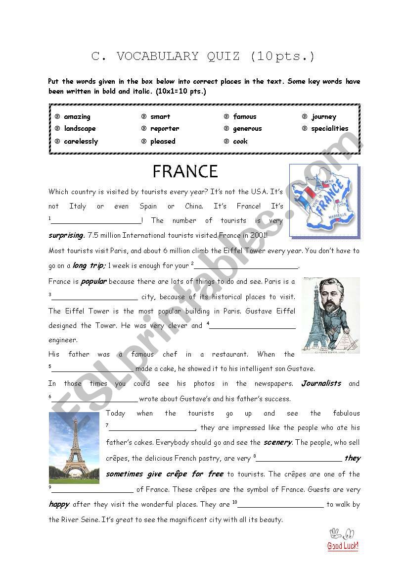 vocabulary quiz worksheet