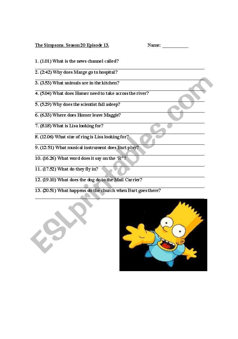 The Simpsons Worksheet, Season 20 Episode 13