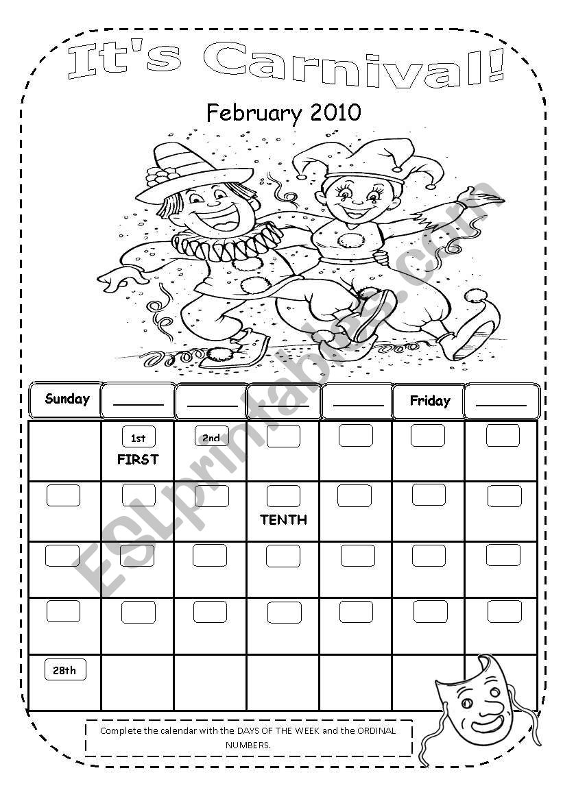 CLASS CALENDAR - FEBRUARY  worksheet