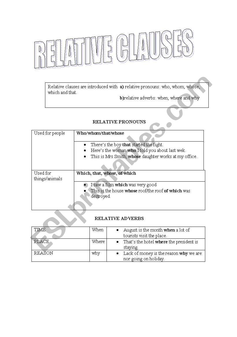 Relative clauses worksheet