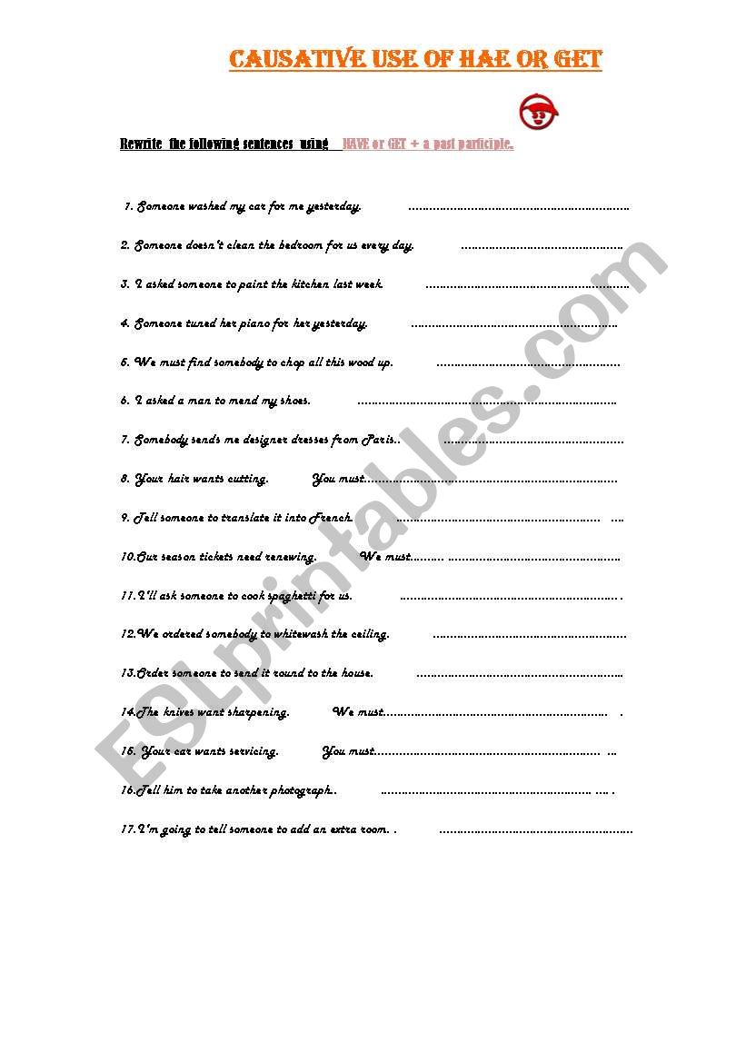 Causative use of have or get worksheet