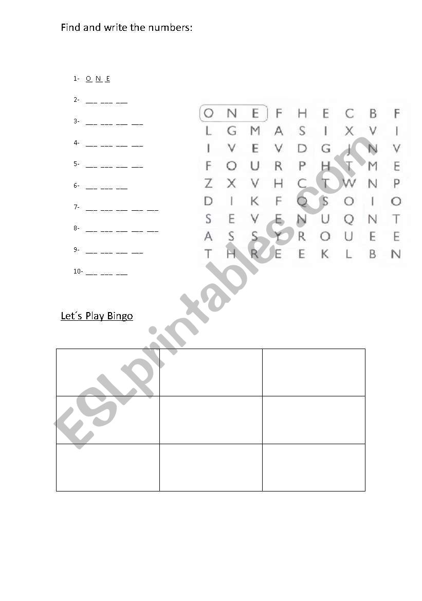 Numbers worksheet