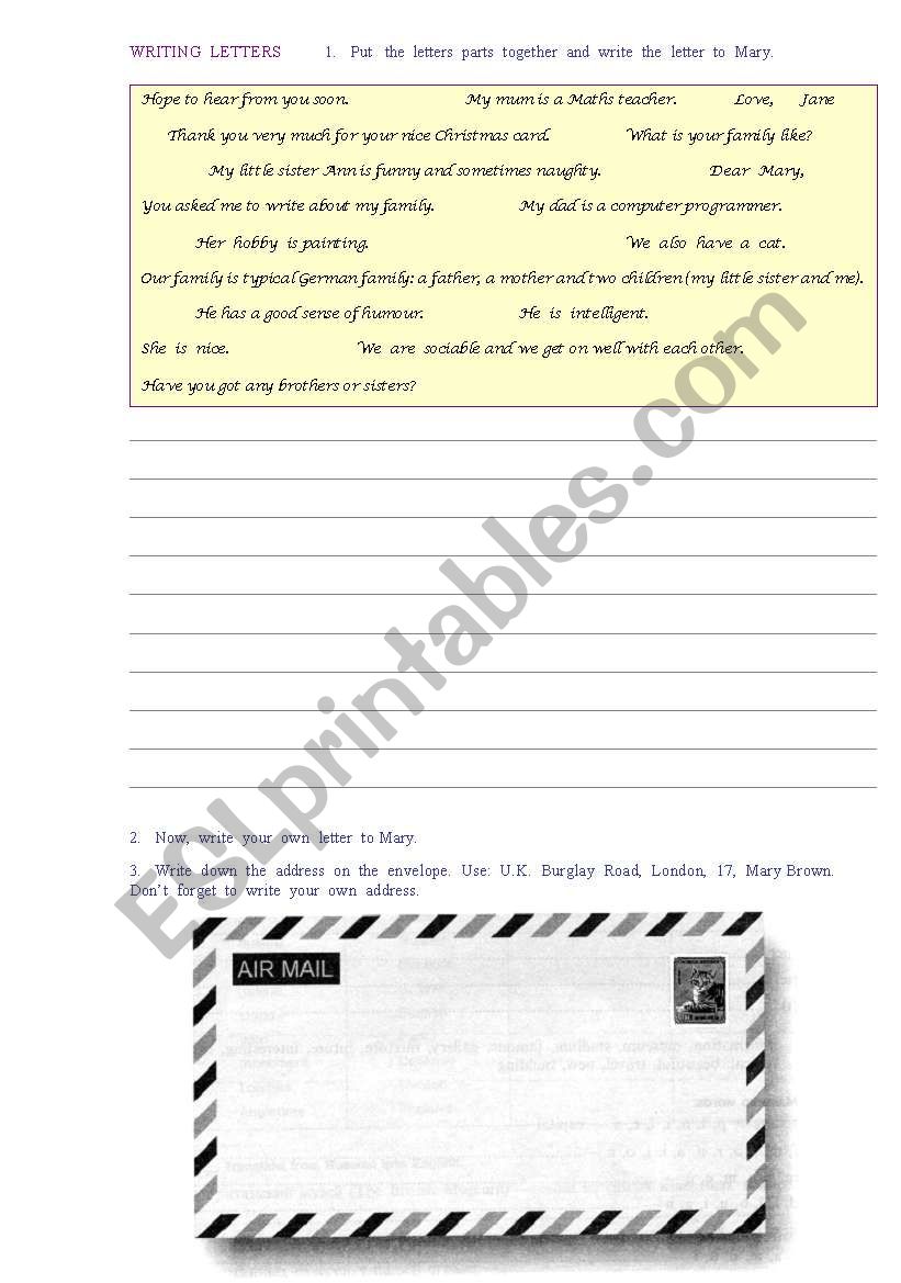 Writing Letters worksheet