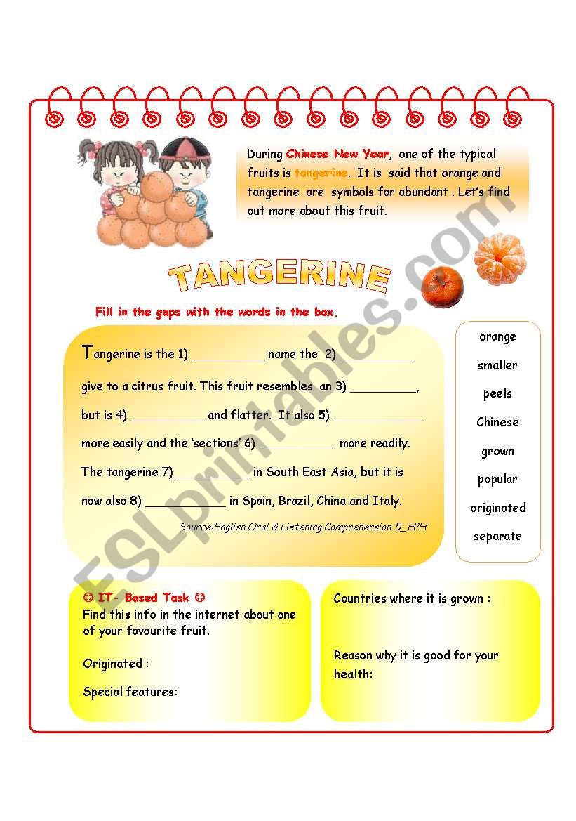 Let´s Learn about Tangerine ESL worksheet by allbright