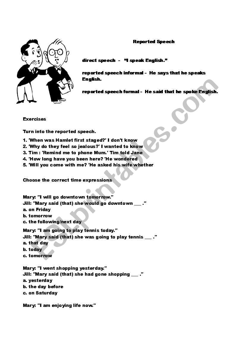 Reported Speech (Indirect Speech) Exercises