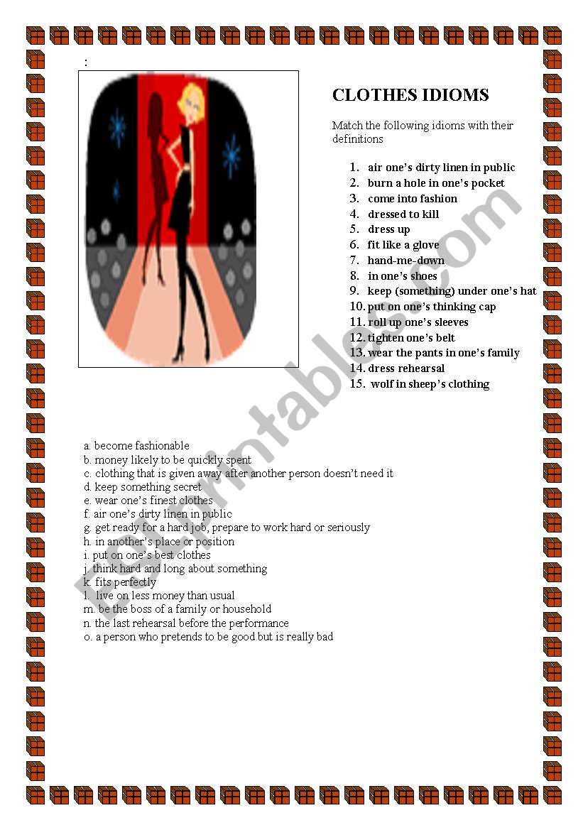 Clothes idioms worksheet