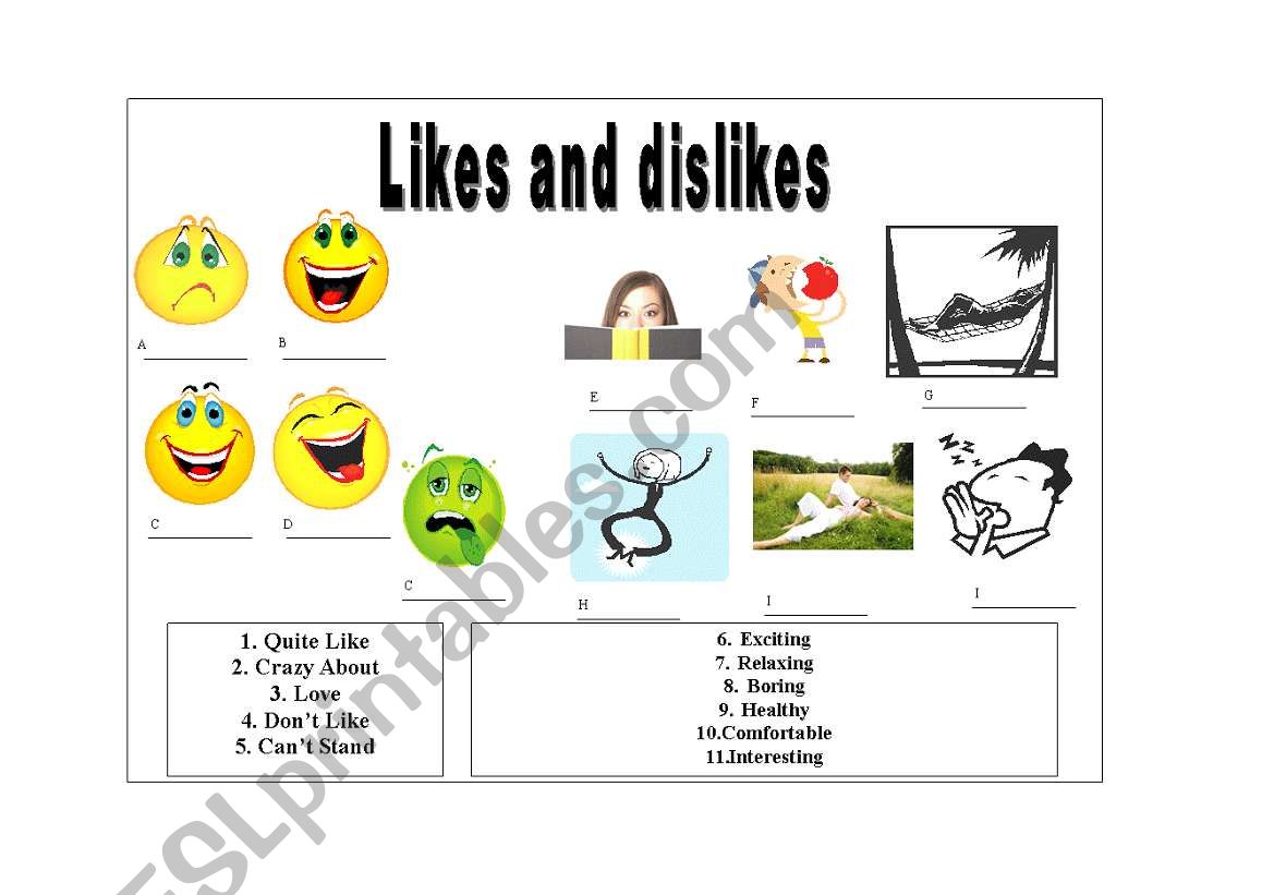 Likes and Dislikes worksheet