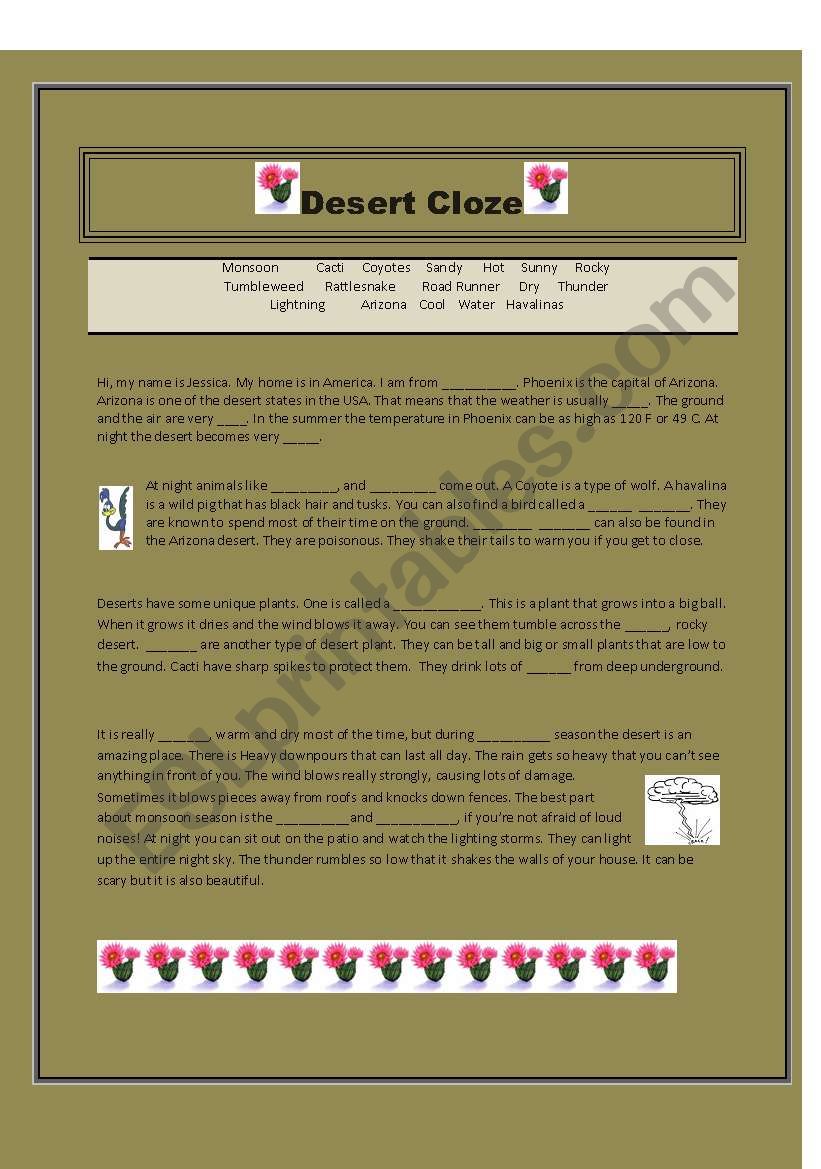 Desert Cloze worksheet