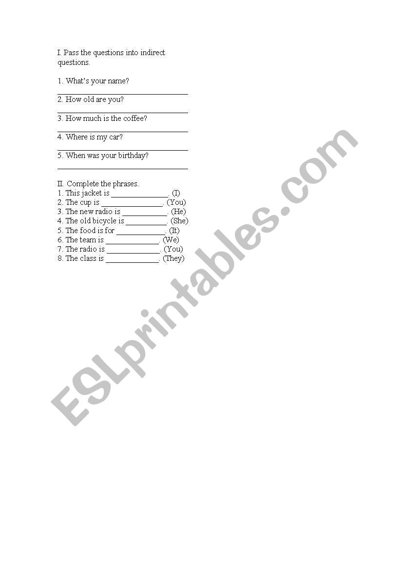 indirect questions and possessive pronouns