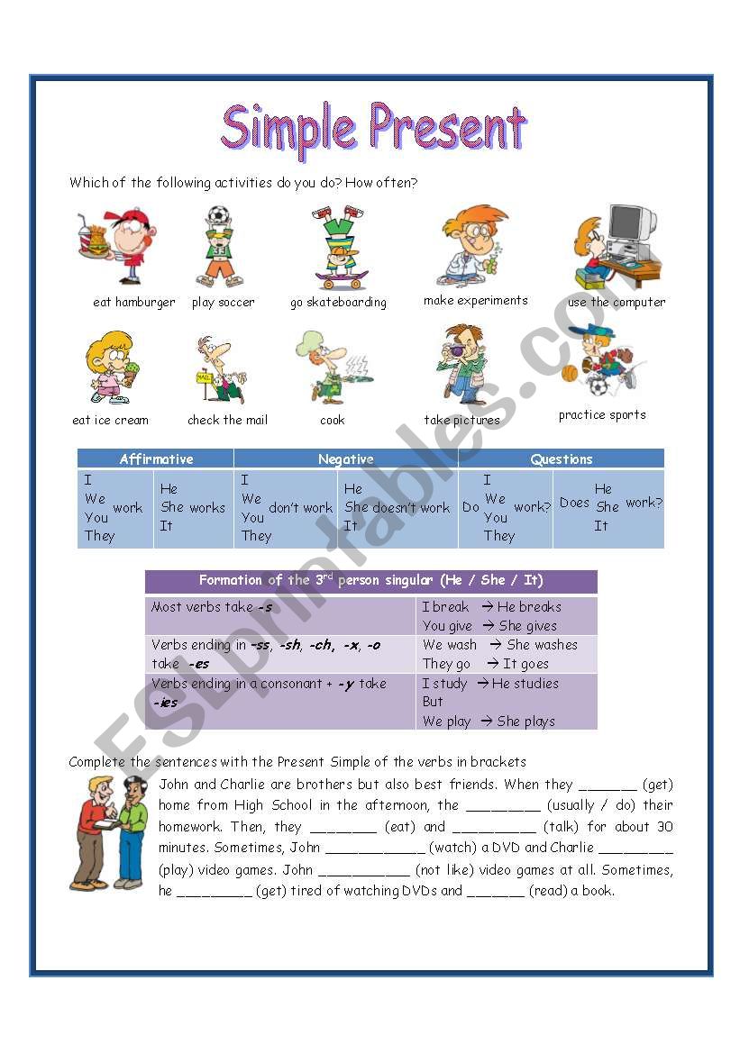 Simple Present, 2 pages worksheet