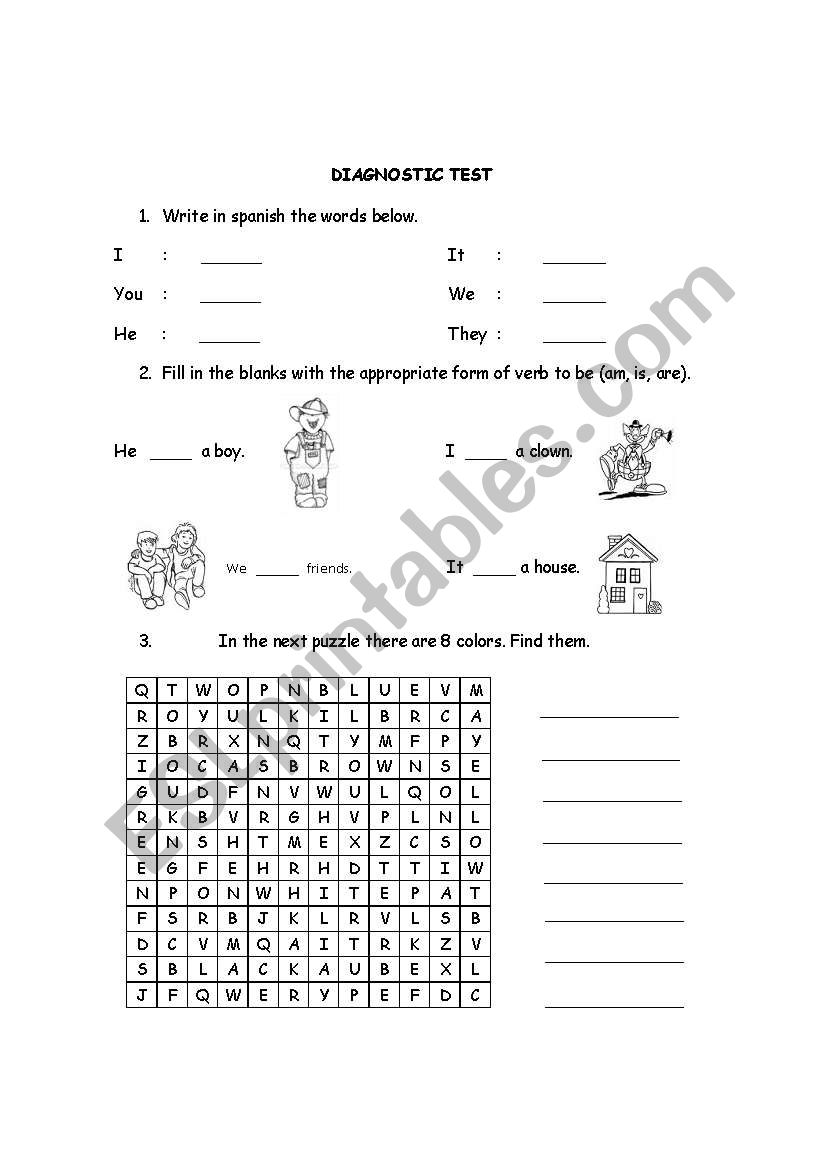 Verb To Be Diagnostic worksheet