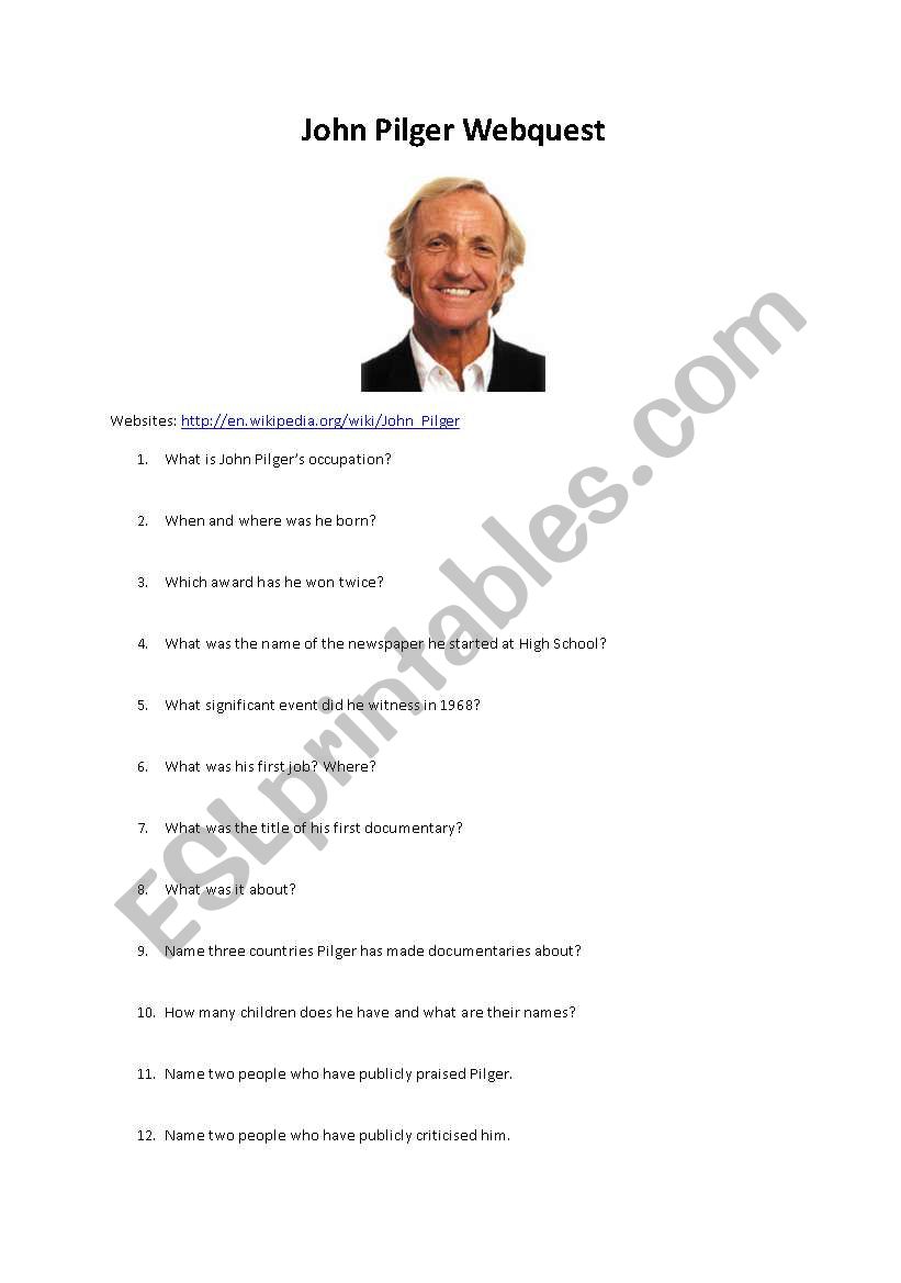 John Pilger Webquest worksheet