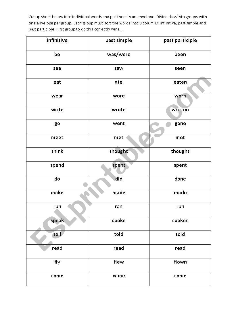 Irregular Verb Game worksheet