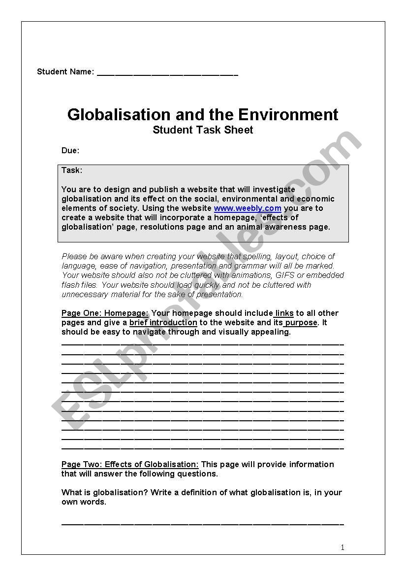 Globalization research task worksheet