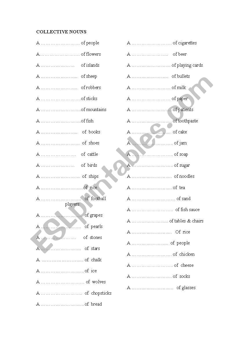 COLLECTIVE NOUNS worksheet