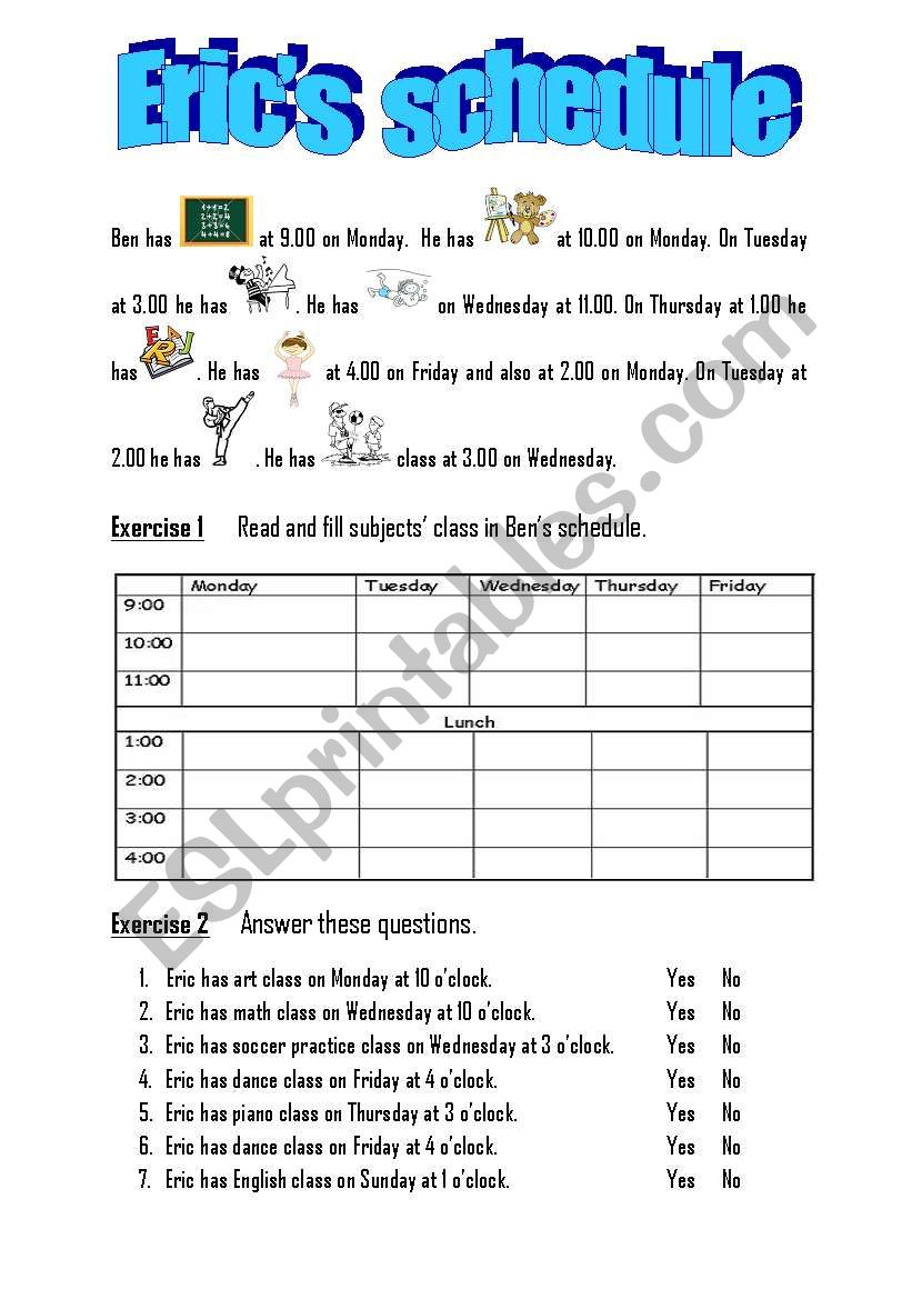 Schedule worksheet