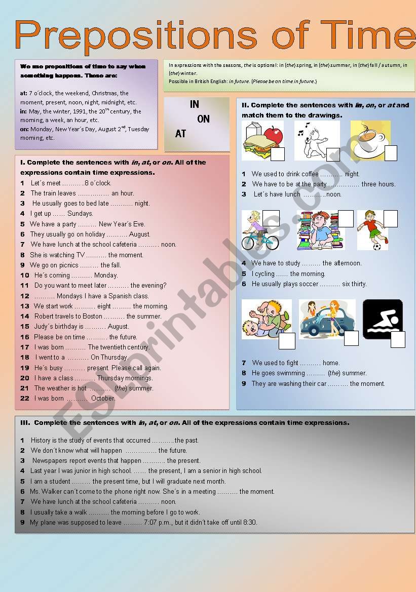 prepositions of time worksheet