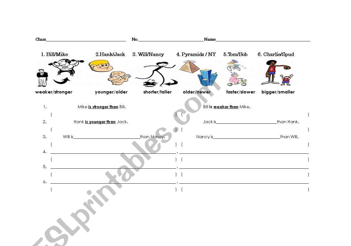 Comparitive Worksheet worksheet