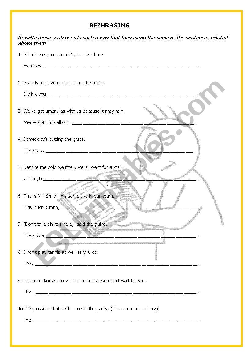 Rephrasing worksheet