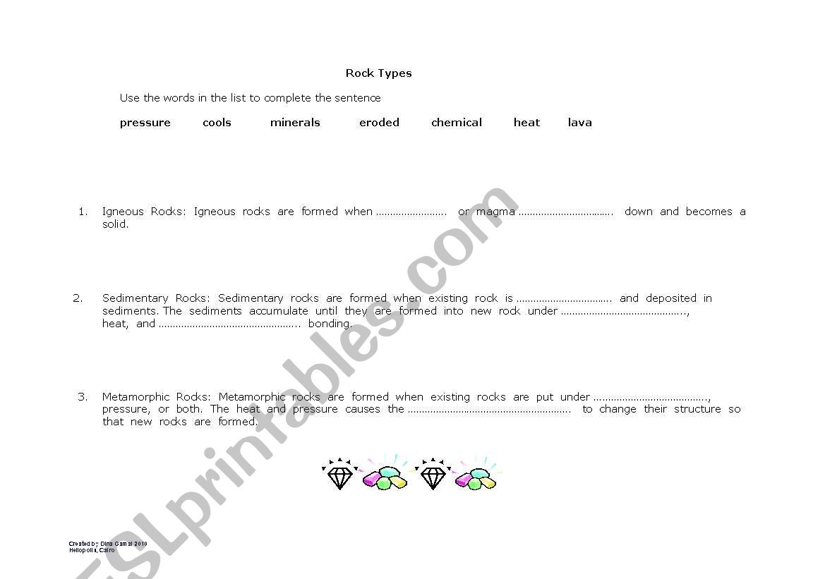 Rock Types worksheet