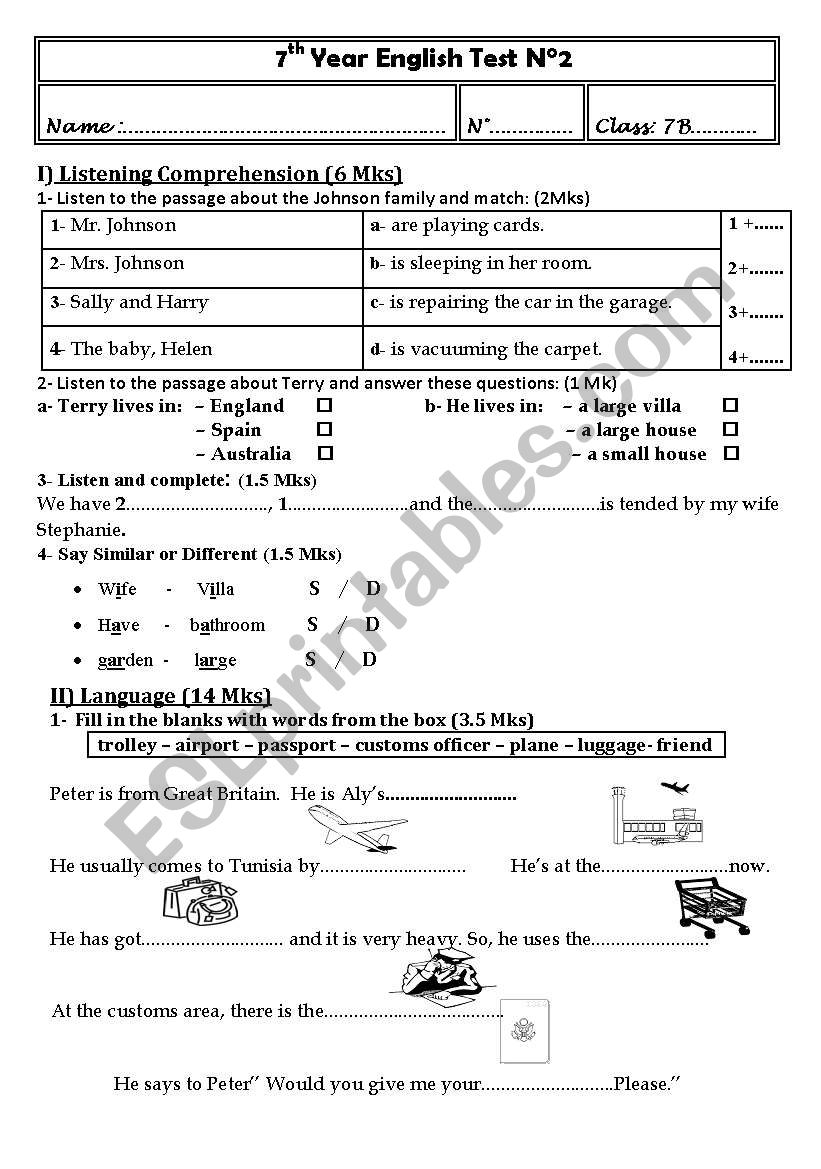 7 th year second term test (second semester)