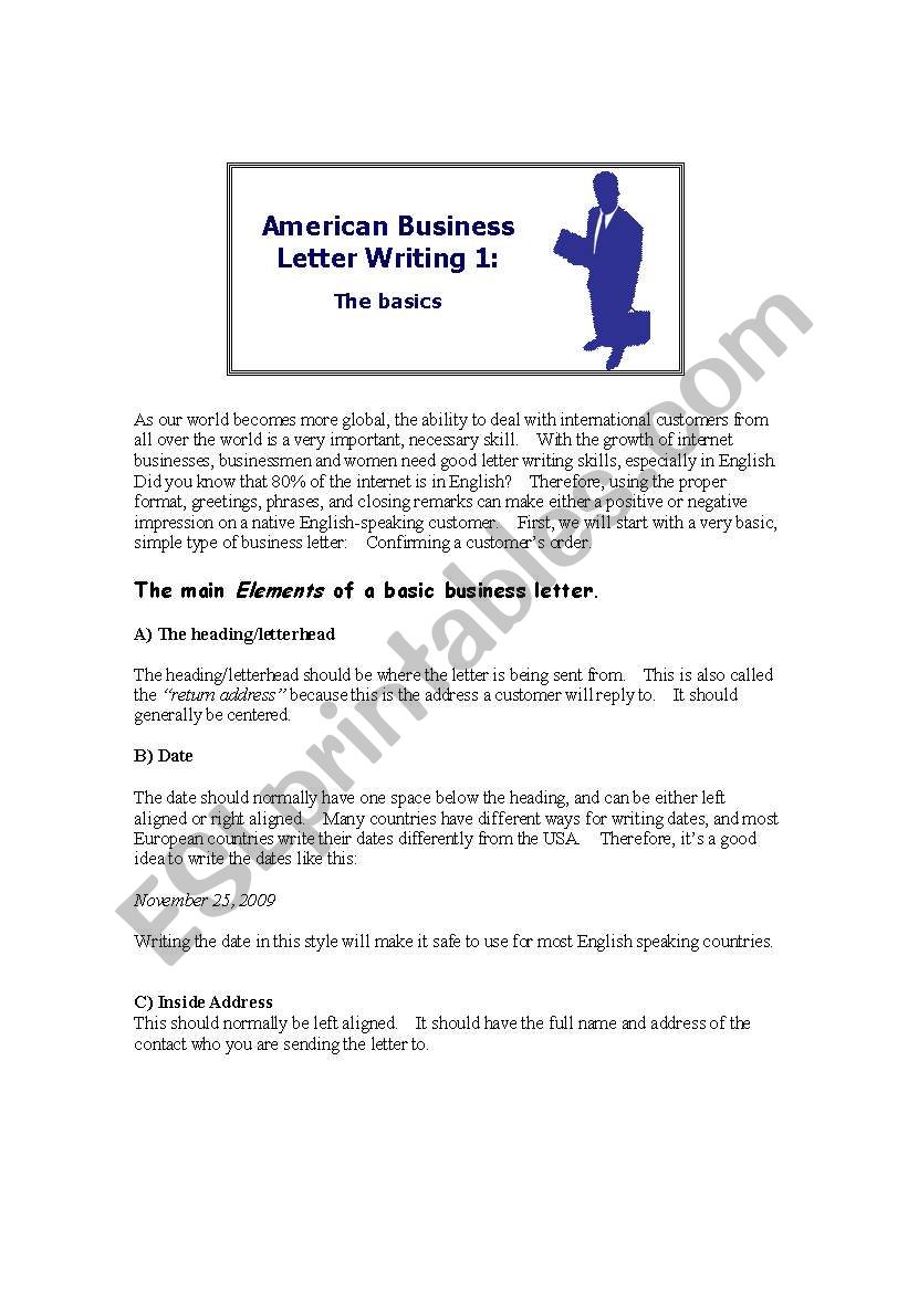 American Business Letter Writing 1:  The basics
