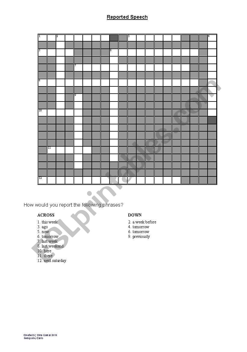 Reported speech phrases worksheet