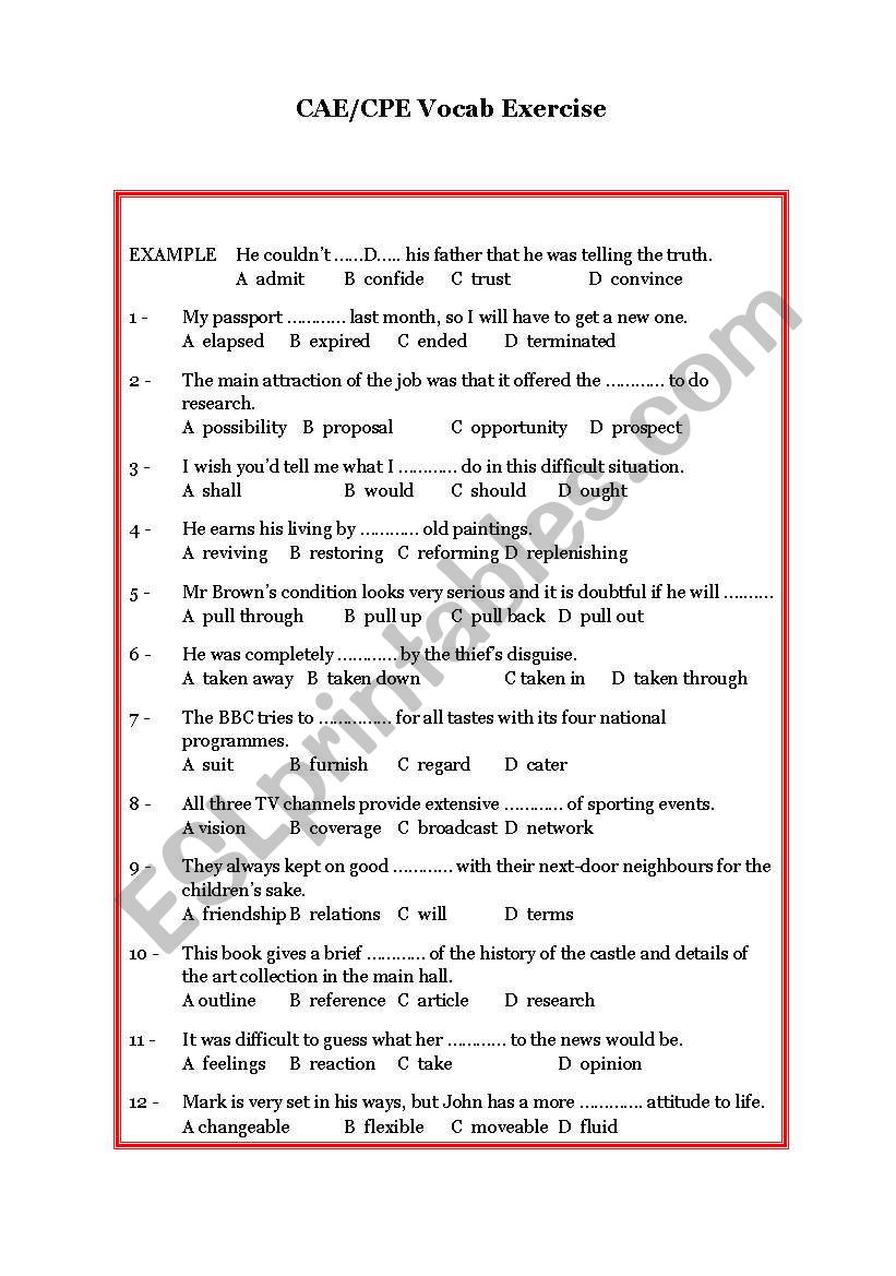 Advance/Proficiency Vocabulary exercise