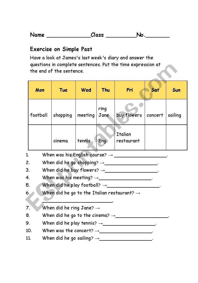 past simple worksheet