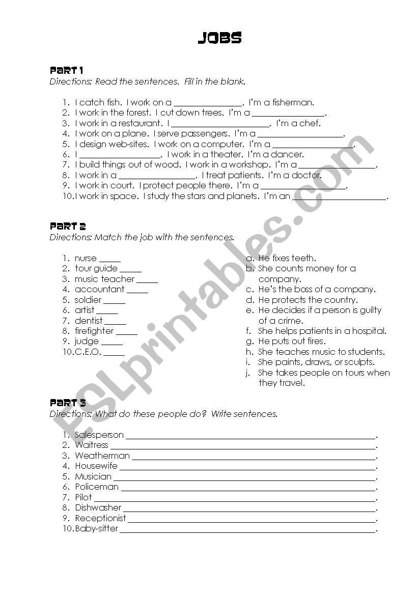 Jobs worksheet