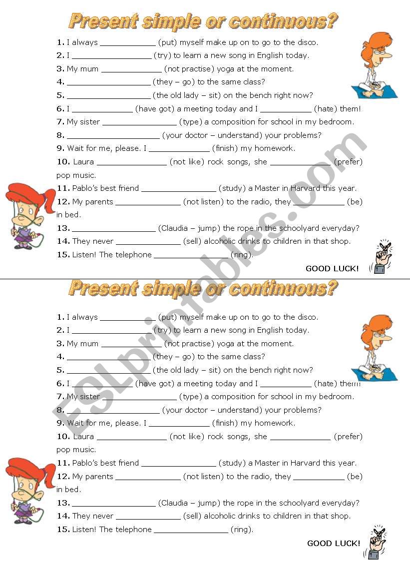 present simple or continuous? worksheet